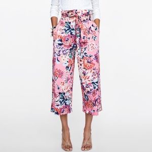 High Wasted Zara Pink Floral Trousers with Belt